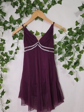 Kelle. Elegant Plum Dance Costume with Embellishments. Size LC. Like New